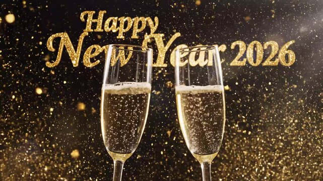 New Year Celebration with Champagne Glasses - This vibrant video captures two champagne flutes filled with bubbly drink, symbolizing celebration.