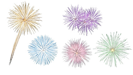 Obraz premium colorful fireworks illustrations perfect for party celebration design isolated PNG with Transparent Background