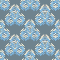 Blue and white ikat fireworks on a grey background. Ikat vintage pattern. Design for wallpaper, tapestry, textiles, tiles, rugs, pottery, and home decor. 