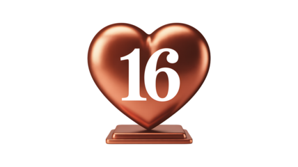 Sweet sixteen trophy with heart shape and number 16