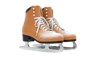 Brown Ice Skates with Snow Dusting Winter Sports Equipment