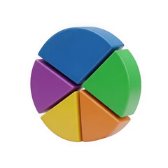 Colorful 3d pie chart showing data analysis and financial breakdown isolated on transparent background