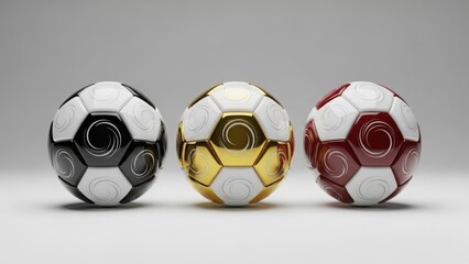 Three soccer balls in different colors