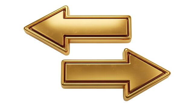 Shiny golden arrows pointing left and right symbolizing exchange and transfer