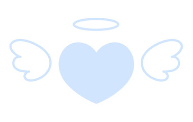 羽とヘイローがついたシンプルなハートの手描きイラストアイコン 水色