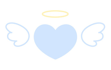 羽とヘイローがついたシンプルなハートの手描きイラストアイコン 水色