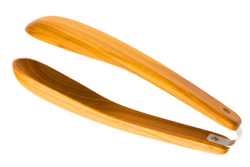 Obraz premium Handcrafted wooden kitchen serving tongs with natural grain finish isolated on a transparent background