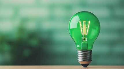 Sustainable business innovations green light bulb concept in modern workspace environment