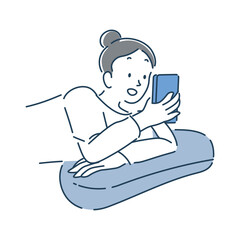 寝る前にスマホを使っている女性のシンプルなイラスト素材