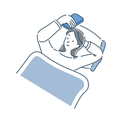 寝る前にスマホを使っている女性のシンプルなイラスト素材