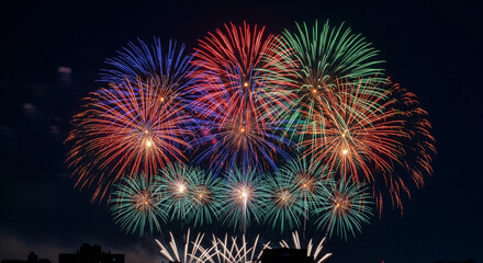 Fototapeta premium A breathtaking and vibrant nighttime spectacle, illuminating the dark sky with a dazzling array of colorful fireworks, symbolizing joy, festivity, and unforgettable moments
