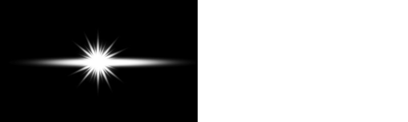 Png glowing horizontal White light beam with radiant lens flare and shine. WhiteLens Flare Light Effect on Black and White Background png