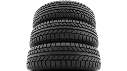  New automotive tires stacked for winter driving season on a transparent background, PNG image