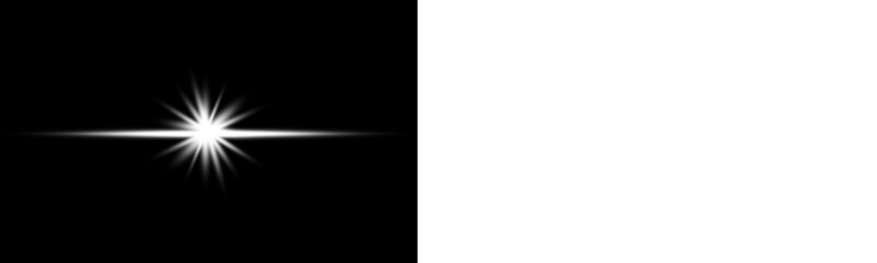 Png glowing horizontal White light beam with radiant lens flare and shine. WhiteLens Flare Light Effect on Black and White Background png