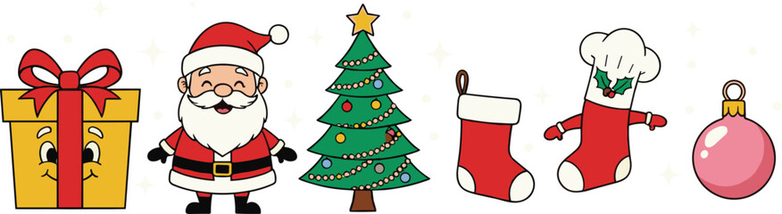 Christmas letter and postal elements vector set with envelopes, Dear Santa note, stamps, gift boxes and festive holiday stationery illustration