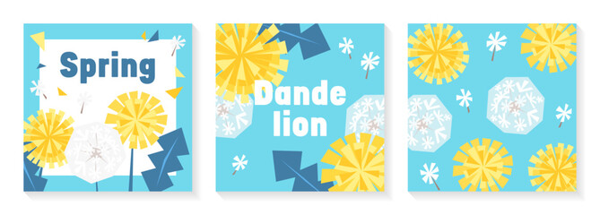 水色背景のタンポポイラスト背景セット © cocirael