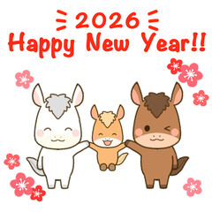 午年を喜ぶ三頭の仲良し馬