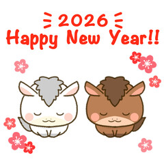 午年の年賀状素材　お辞儀をする二匹の馬