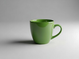 Simple Green Ceramic Mug on Gray Surface with Shadow