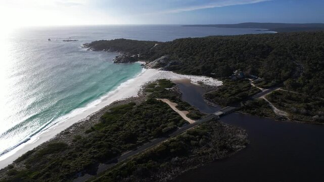 Sloop Reef Camping, Sloop Lagoon And Taylors Beach In Tasmania, Australia - Drone Shot