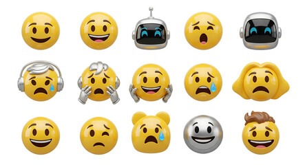 Fototapeta premium Expression Array: An engaging collection of emoji icons displaying various human expressions, encapsulating a spectrum of emotions and feelings.