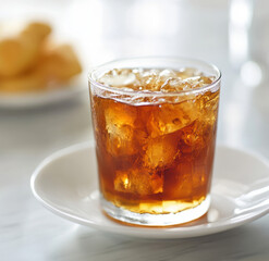 Iced Tea Served In Glass With Ice Cubes
