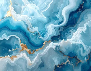 Acrylglasbilder Kristalle Swirling abstract artwork showing layers of cool blue and gold  © Kanza