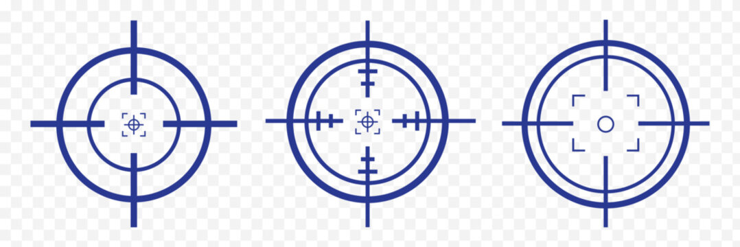 Target vector icon illustration. Set of target icon. Crosshairs icon set. Bullseye symbol collection. Blue color, Eps 10.