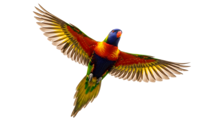 Vibrant bird in flight against black background