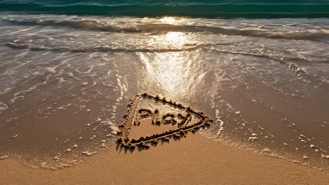 Ocean Wave Washes Away Word Play Written in Sand at Beach Sunset