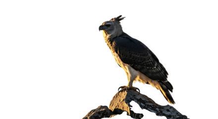 Eagle perched on a rock formation at dusk