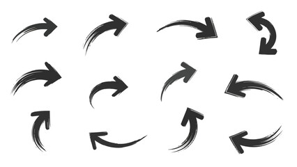 Set of dark gray arrows, various curved and straight shapes, perfect for design elements