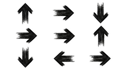Various Directional Arrows in Black with Grunge Texture, Showing Up, Down, Left, and Right