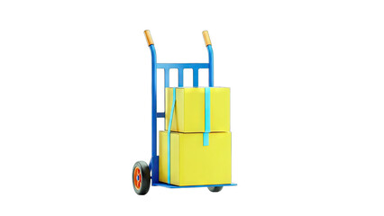 Delivery Cart Carrying Boxes on White Background