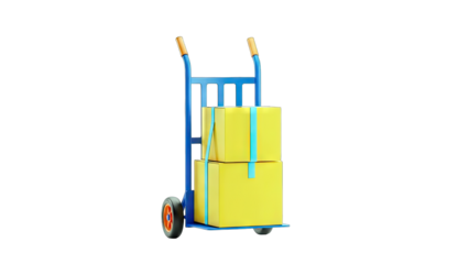 Delivery Cart Carrying Boxes on White Background