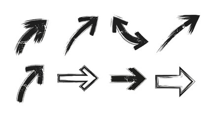 Set of Various Hand-Drawn Arrows Pointing in Different Directions on White Background