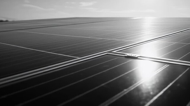 Solar Panels Reflecting Bright Sunlight On A Clear Day
