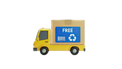 Delivery Truck with Free Shipping Box on White Background
