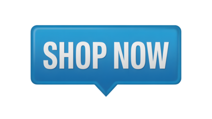 Blue vector button with pointer element and white text encouraging users to shop now for online sales and promotions