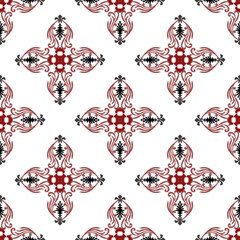 Ikat seamless illustrated pattern made of abstract elements in red and black. Vintage ikat pattern.  Motif ethnic handmade, Ikat ethnic tribal, and boho colors seamless wallpaper. 
