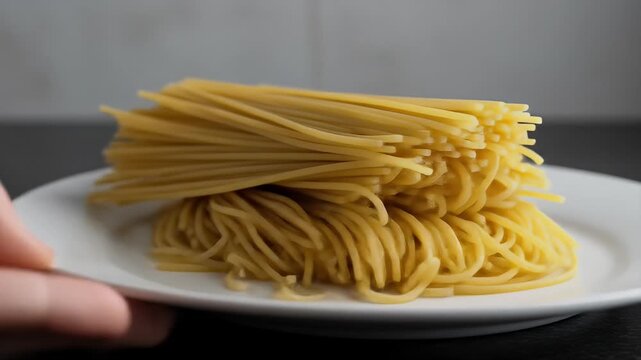 Spaghetti Pasta Pile on White Plate Soft Studio Lighting