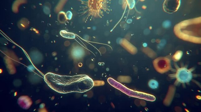 Microscopic view of various Bacillium Organism and bacteria in water