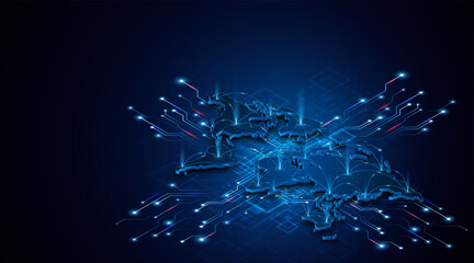 Global connection network background. World map. Internet technology concept or global communication.	