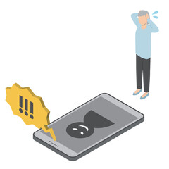 電話からの強い口調に慌てるシニア女性2・アイソメトリック