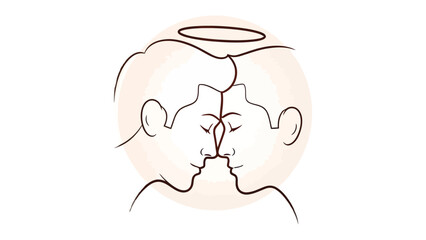 Love Embrace: A minimalist illustration captures an intimate moment, portraying two faces softly touching in an embrace, symbolizing unity and affection. 