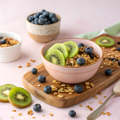 Healthy Granola Bowl with Fresh Fruits on transparent background