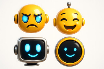 Emoji robot icons: A collection of emoji robot icons expressing a range of emotions, including anger and happiness.