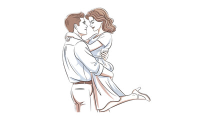 Love's Embrace: An intimate drawing captures a tender moment as a man cradles a woman in his arms, their eyes locked in a gaze of love and affection.