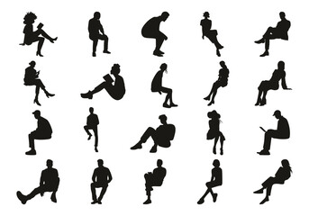 People Sitting Silhouette Illustration Element