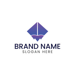 Luxury Diamond Logo with Purple Gradient - Abstract Mountain or Security Symbol, Modern Kite Shape Icon with Interior Wave or Crown Detail for Financial Technology